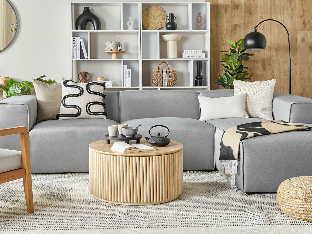 Left Hand Fabric Corner Sofa Light Grey Dolva
