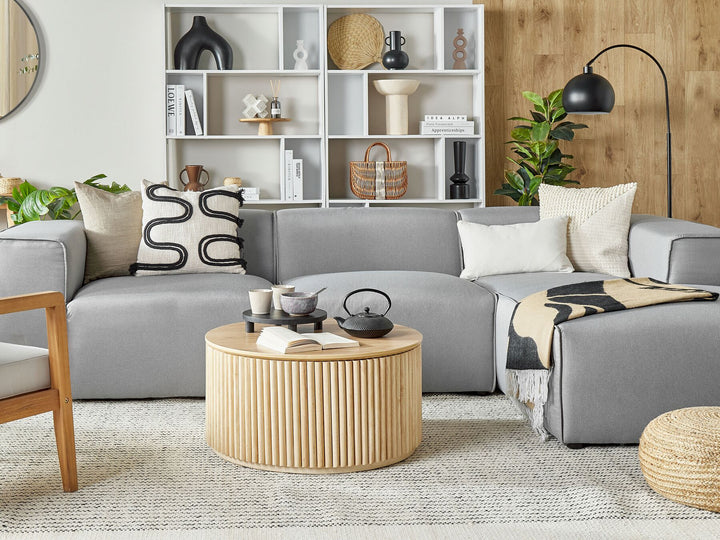Left Hand Fabric Corner Sofa Light Grey Dolva