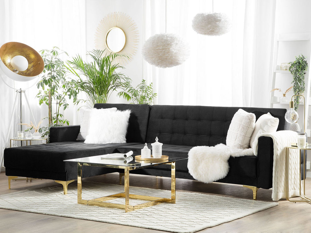 Aberdeen Right Hand Velvet Corner Sofa Black