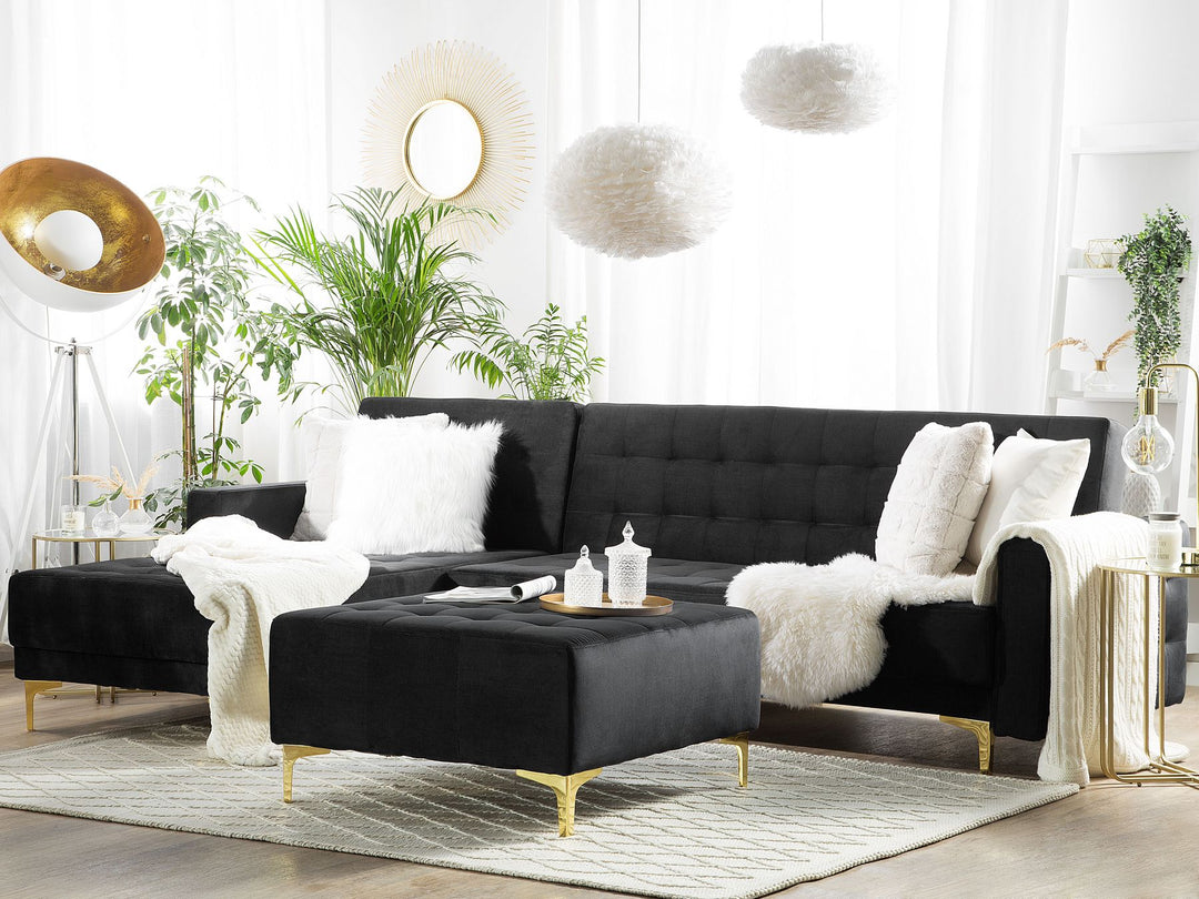 Aberdeen Right Hand Velvet Corner Sofa Black