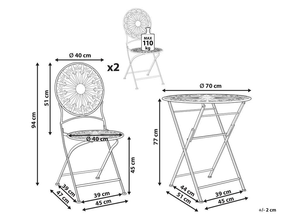 Bistro Set Folding Metal White Kelly