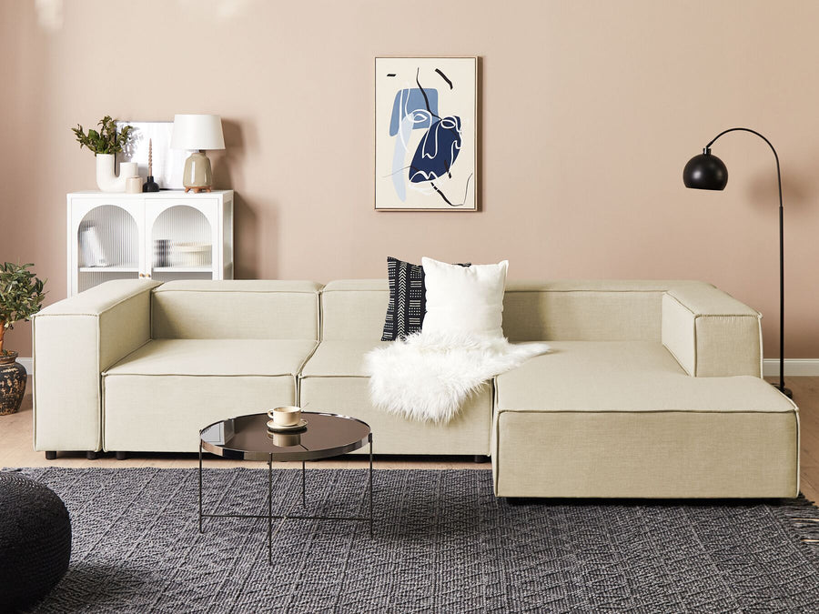 Aprica Left Hand 3 Seater Modular Linen Corner Sofa Beige