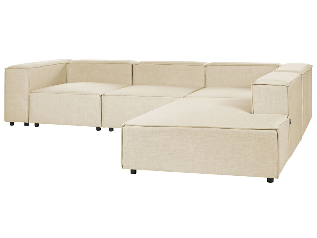 Aprica Left Hand 3 Seater Modular Linen Corner Sofa Beige