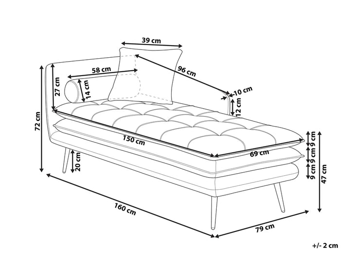 Left-Hand Chaise Lounge Velvet Blue Vervino