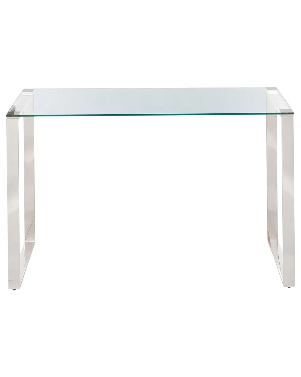 Glass table with metal legs on a white background