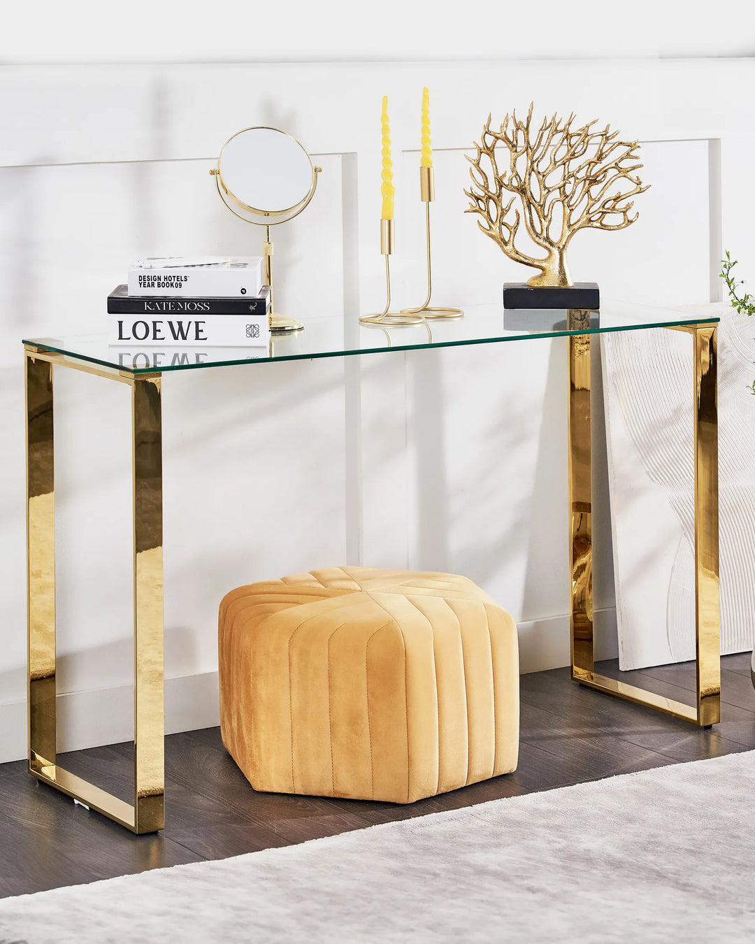 Console Table Tempered Glass Gold Elegant Design Vornio