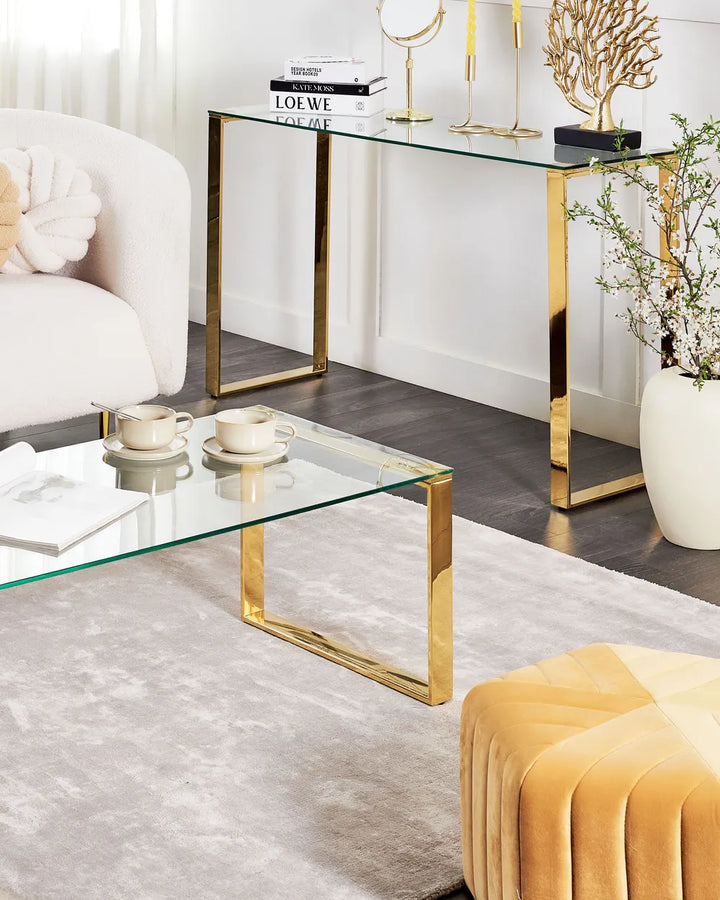 Console Table Tempered Glass Gold Elegant Design Vornio