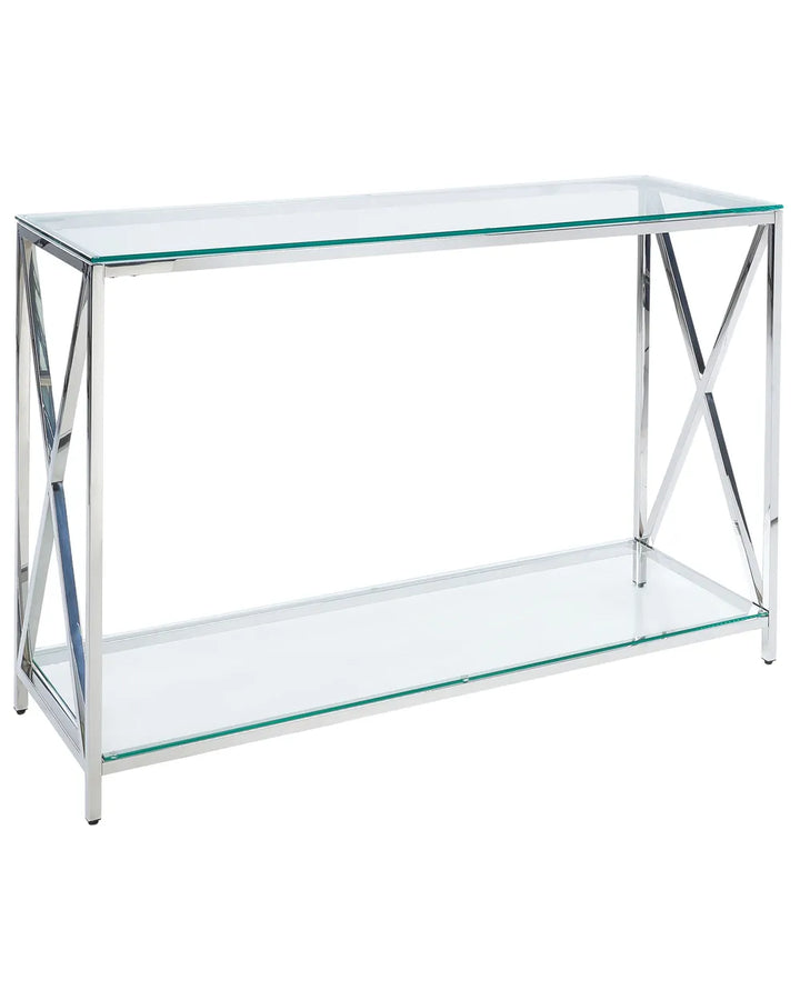 Console Table Tempered Glass Silver Elegant Design Sevano