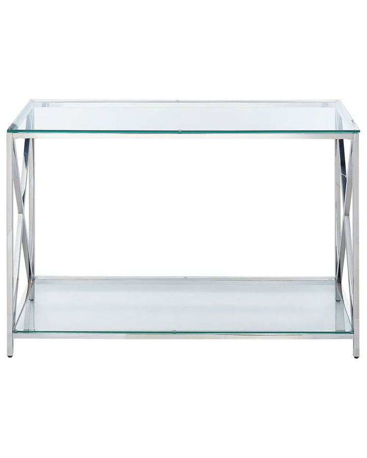 Console Table Tempered Glass Silver Elegant Design Sevano