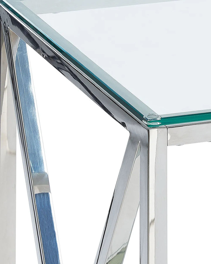 Console Table Tempered Glass Silver Elegant Design Sevano