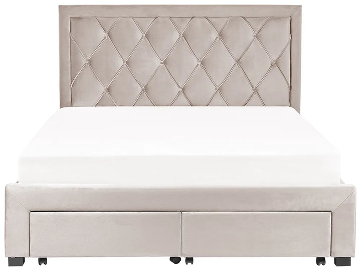 Bed with Storage Drawers Velvet 160 x 200 cm (EU King Size) Beige Klea