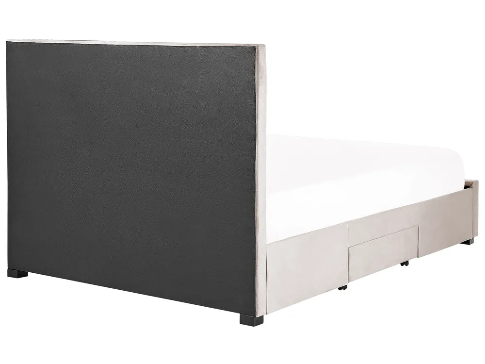 Bed with Storage Drawers Velvet 160 x 200 cm (EU King Size) Beige Klea