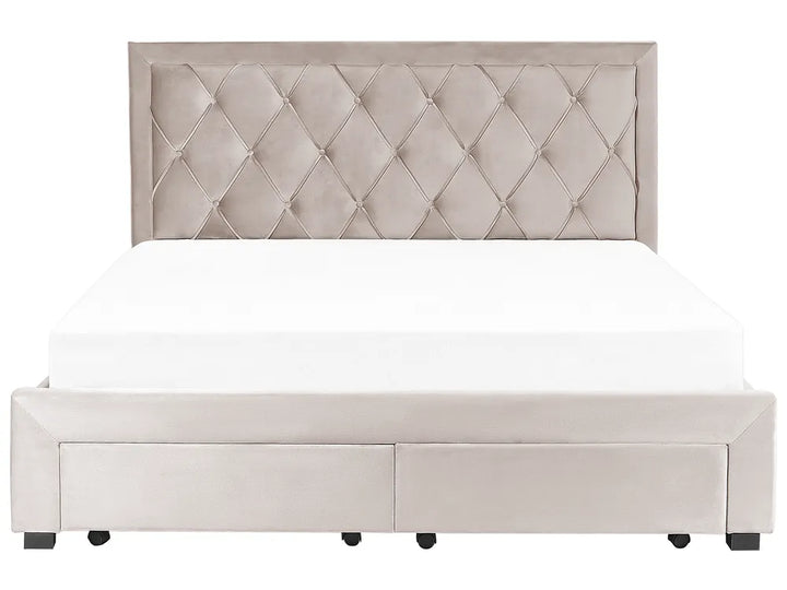 Bed with Storage Drawers Velvet 180 x 200 cm (EU Super King) Beige Klea