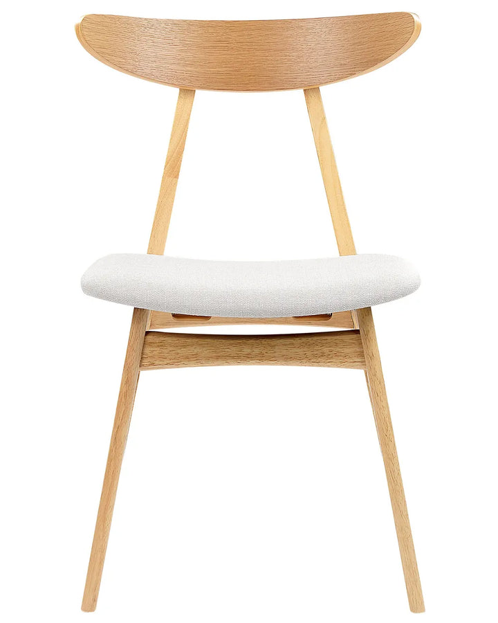 Light wood dining chair with curved wooden backrest and light grey upholstered seat on a white background.