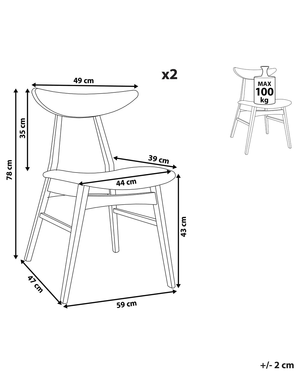 Set of 2 Dining Chairs Wood Light Brown/ Grey Ana