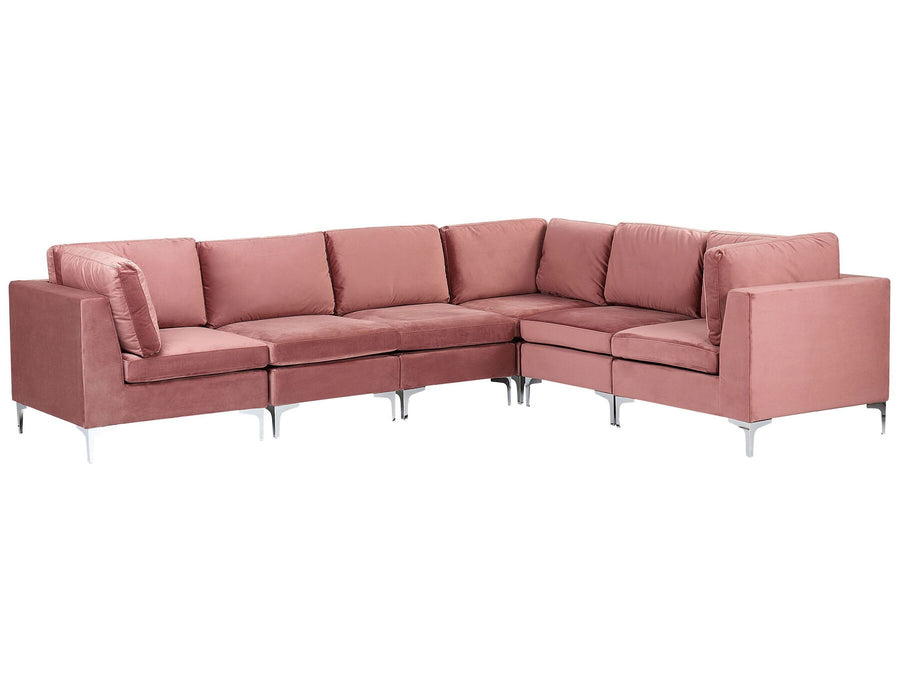 Evja Left Hand 6 Seater Modular Velvet Corner Sofa Pink