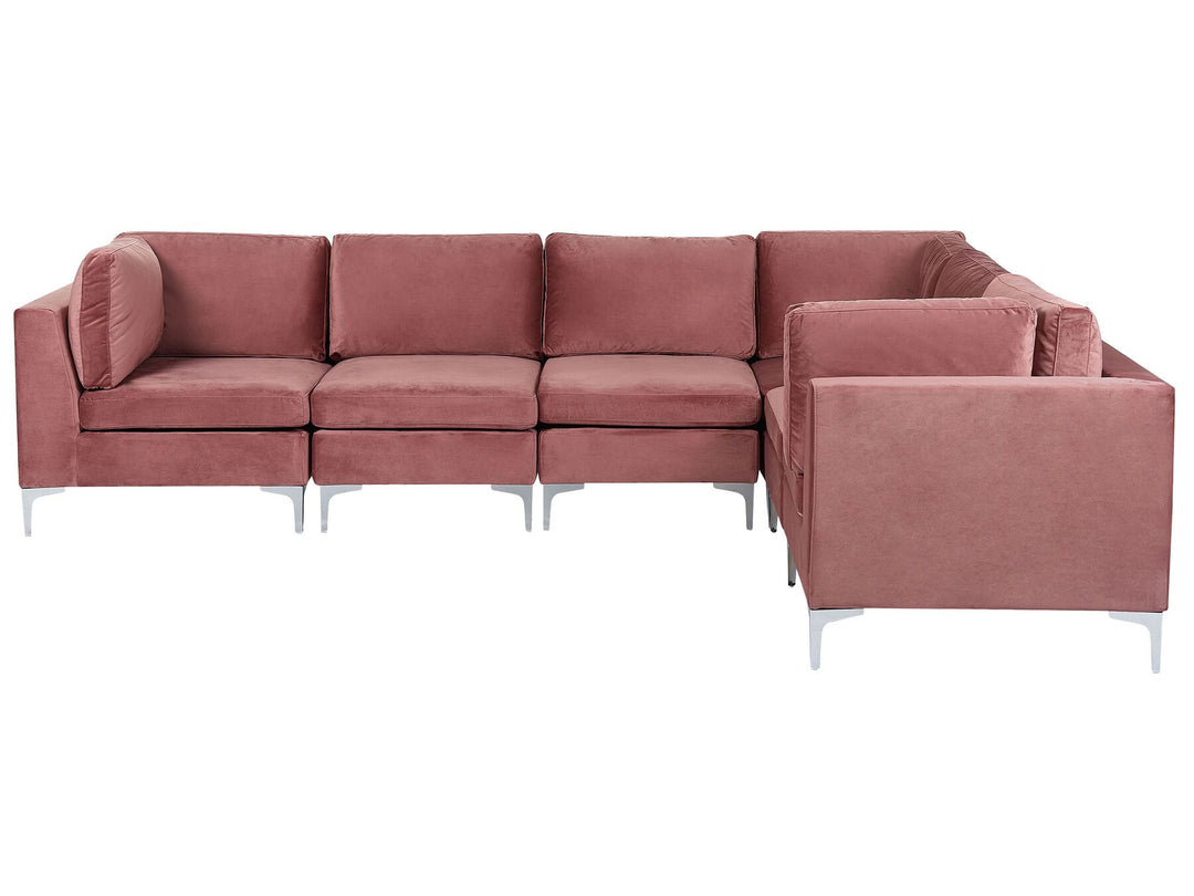Evja Left Hand 6 Seater Modular Velvet Corner Sofa Pink