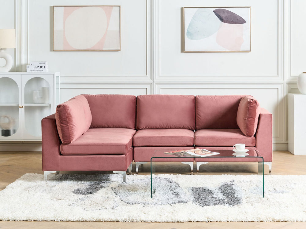 Evja Right Hand 4 Seater Modular Velvet Corner Sofa Pink