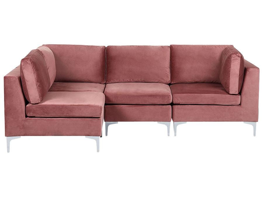 Evja Right Hand 4 Seater Modular Velvet Corner Sofa Pink
