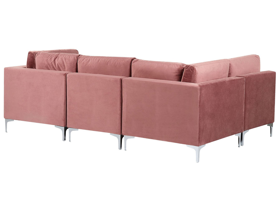 Evja Right Hand 4 Seater Modular Velvet Corner Sofa Pink