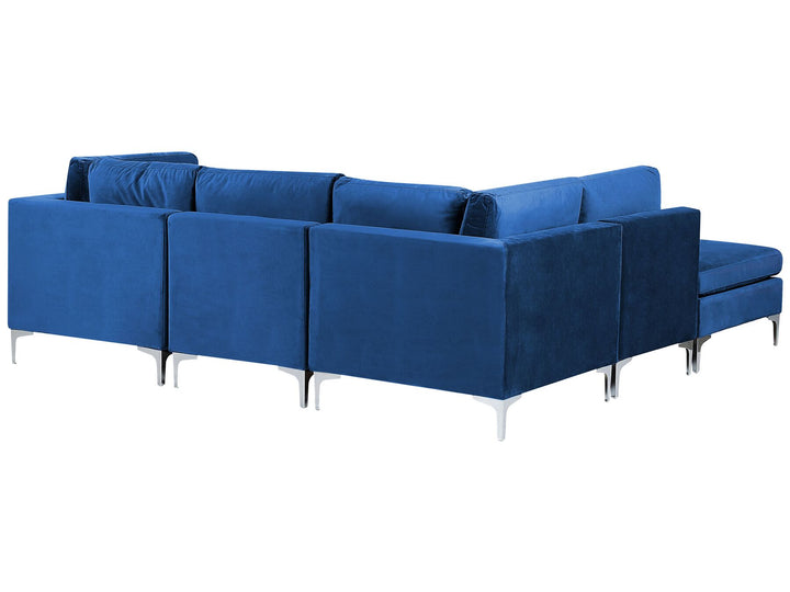 Evja Right Hand 4 Seater Modular Velvet Corner Sofa with Ottoman Blue