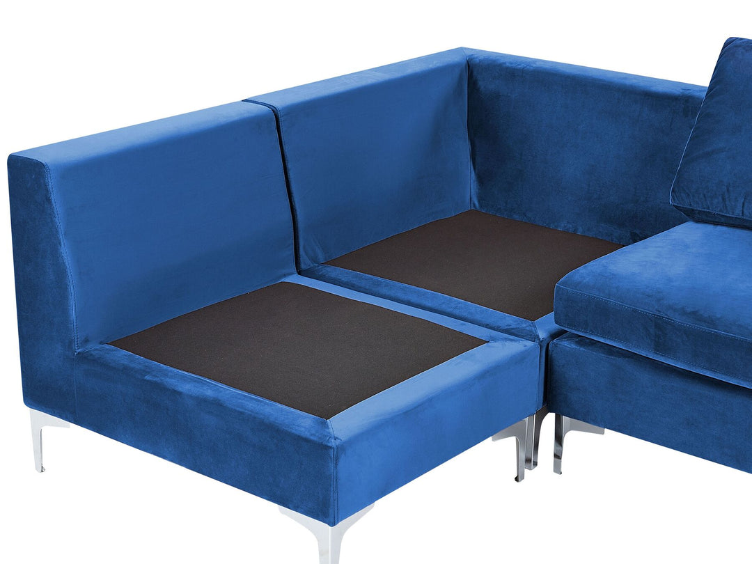 Evja Right Hand 4 Seater Modular Velvet Corner Sofa with Ottoman Blue