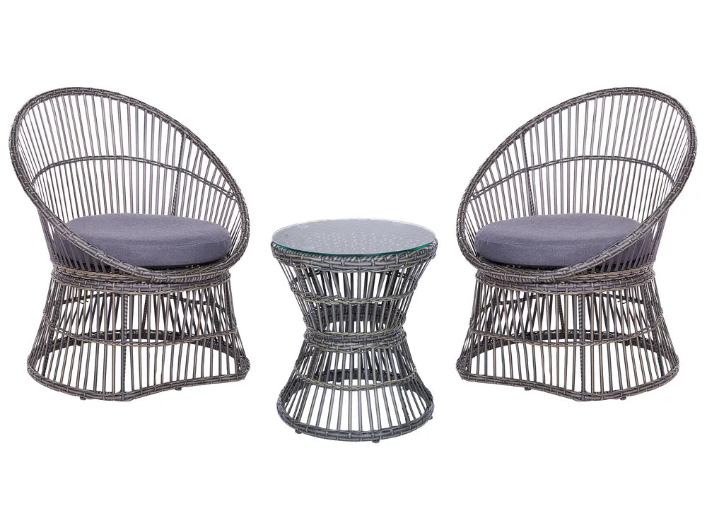 Bistro Set with Cushions PE Rattan Taupe Hope