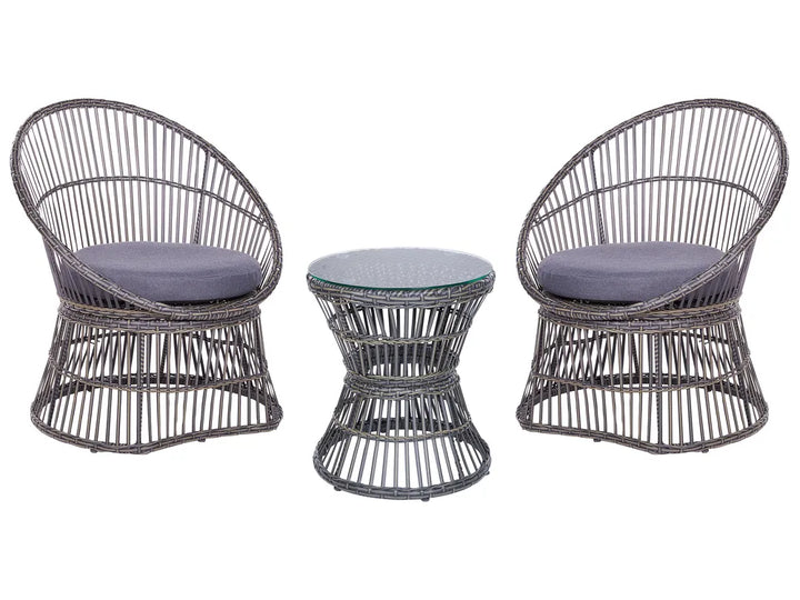 Bistro Set with Cushions PE Rattan Taupe Hope
