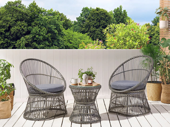 Bistro Set with Cushions PE Rattan Taupe Hope