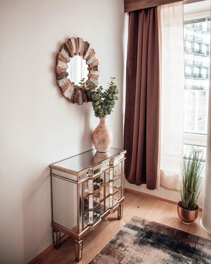 6 Drawer Chest Mirrored with Additional Storage Space Silver Rosalind