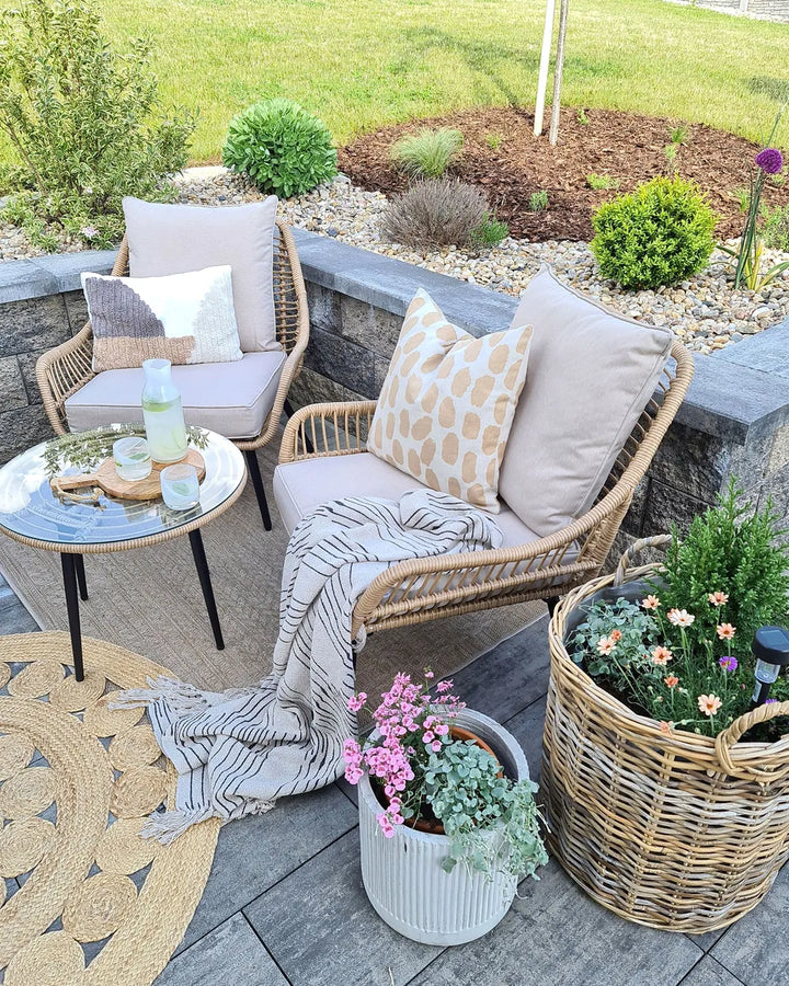 Bistro Set with Cushions PE Rattan Natural Orelia