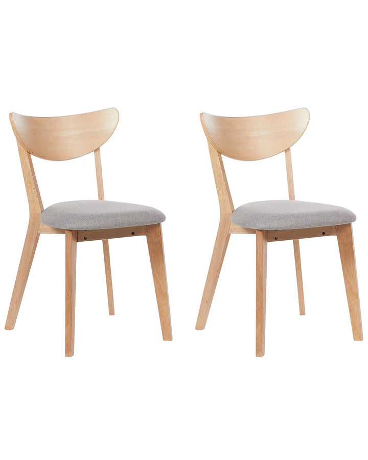 Set of 2 Dining Chairs Wood Light Brown/ Grey Kuala