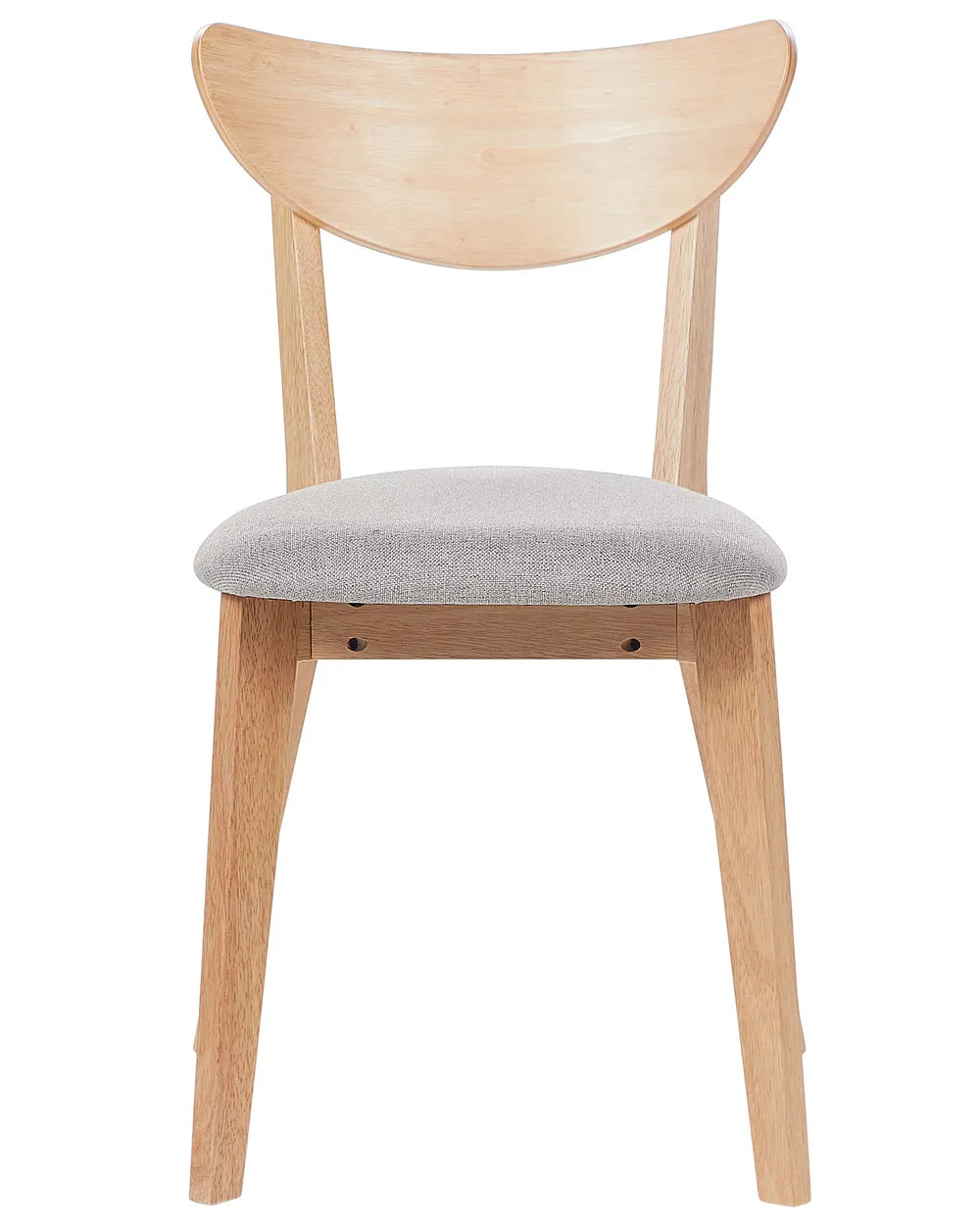 Light wood dining chair with curved wooden backrest and light grey upholstered seat on a white background.