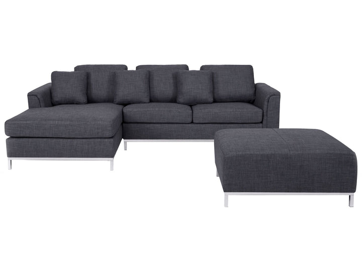 Oslo Right Hand Fabric Corner Sofa with Ottoman Grey