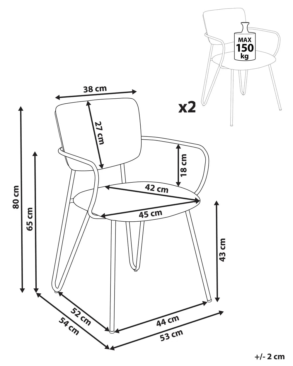 Set of 2 Dining Chairs Fabric Off-White Myla