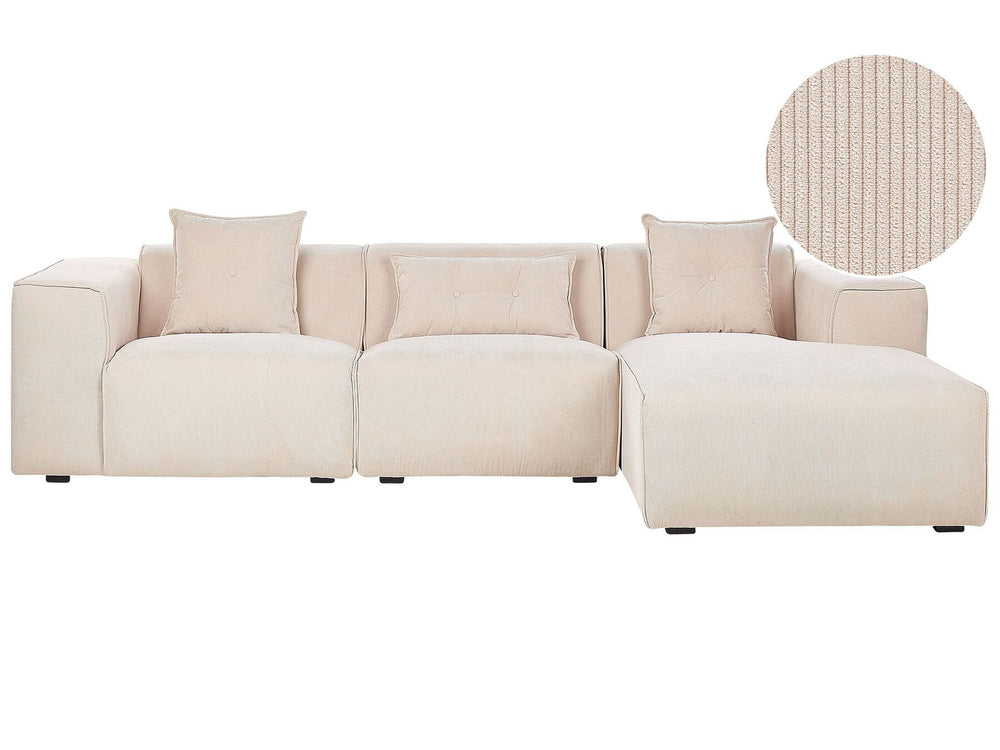 Dolva Left Hand Jumbo Cord Corner Sofa Beige