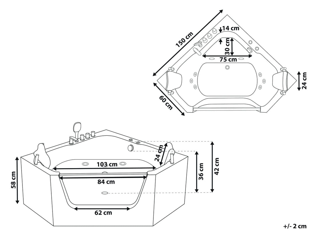 Whirlpool Corner Bath 1500 x 1500 mm White Cantalla