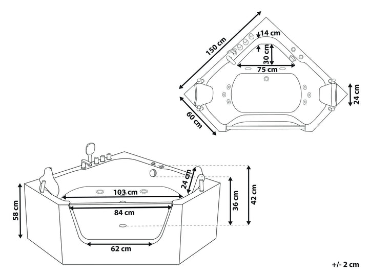 Whirlpool Corner Bath 1500 x 1500 mm White Cantalla