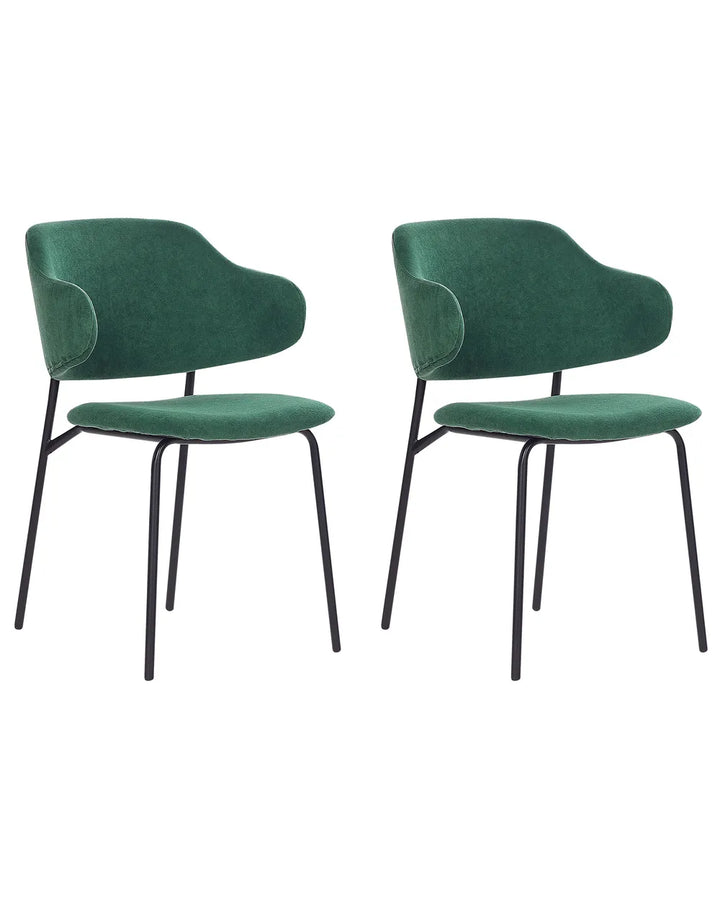 Set of 2 Dining Chairs Fabric Dark Green Ira