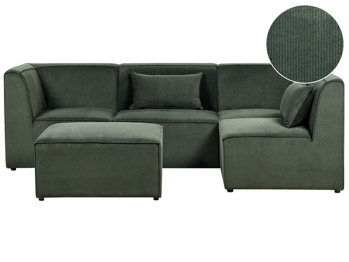 Lemvig Left Hand 4 Seater Modular Jumbo Cord Corner Sofa with Ottoman Dark Green