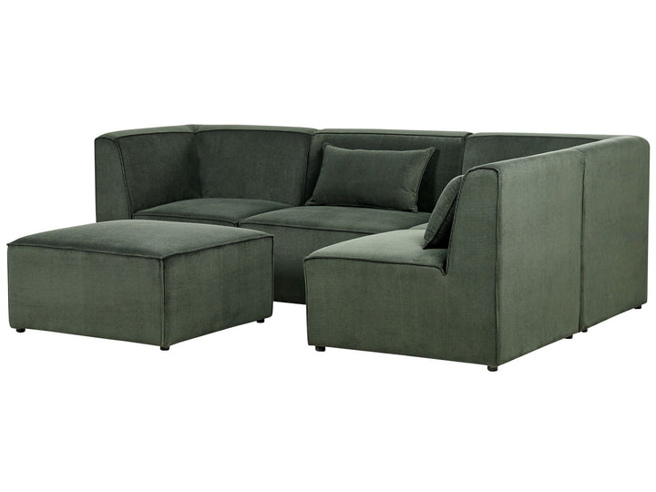Left Hand 4 Seater Modular Jumbo Cord Corner Sofa with Ottoman Dark Green Ilkeston