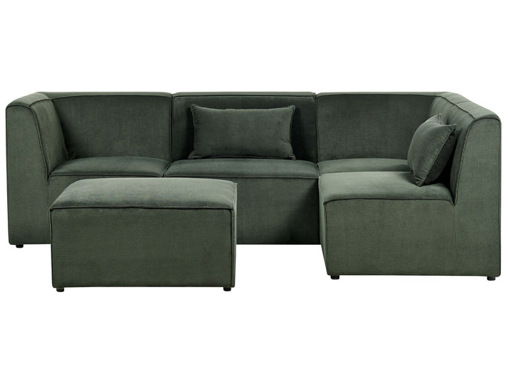 Left Hand 4 Seater Modular Jumbo Cord Corner Sofa with Ottoman Dark Green Ilkeston