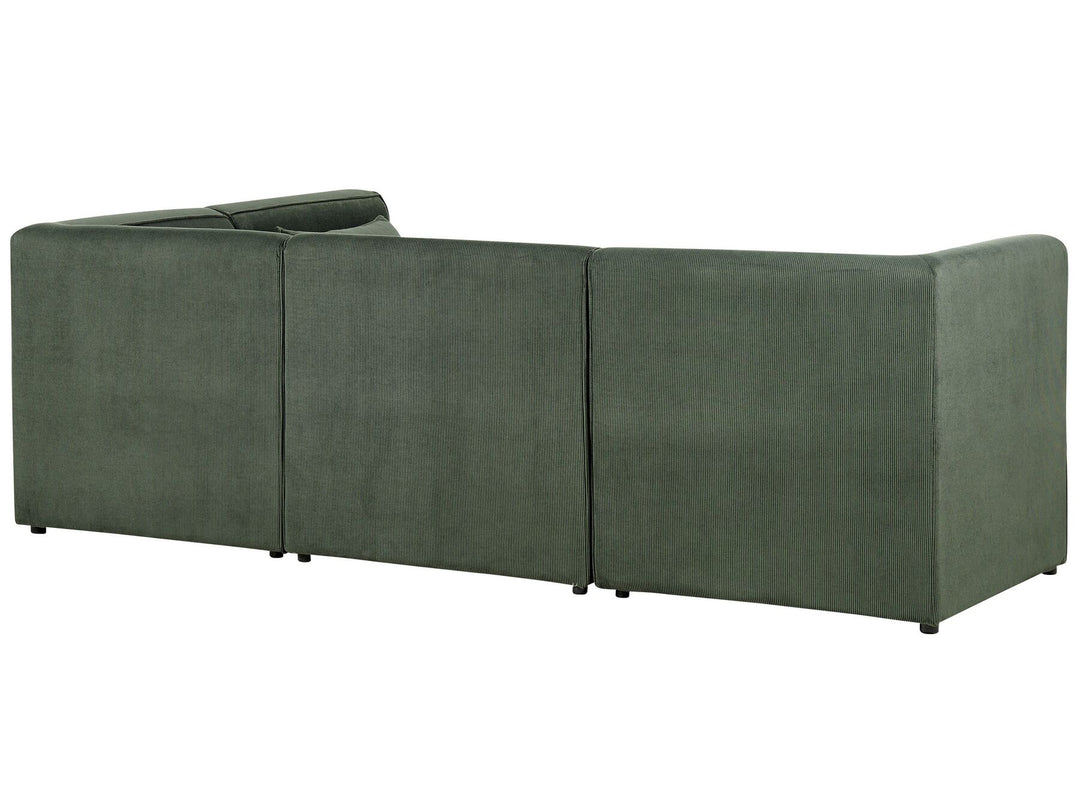 Left Hand 4 Seater Modular Jumbo Cord Corner Sofa with Ottoman Dark Green Ilkeston