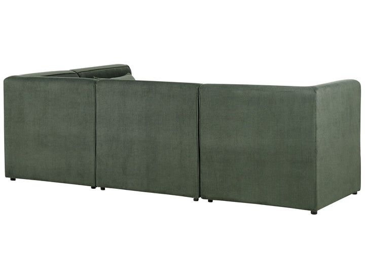 Left Hand 4 Seater Modular Jumbo Cord Corner Sofa with Ottoman Dark Green Ilkeston