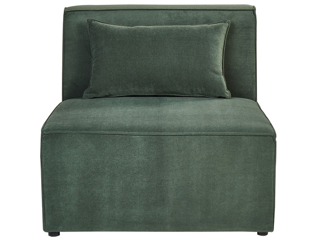 Left Hand 4 Seater Modular Jumbo Cord Corner Sofa with Ottoman Dark Green Ilkeston