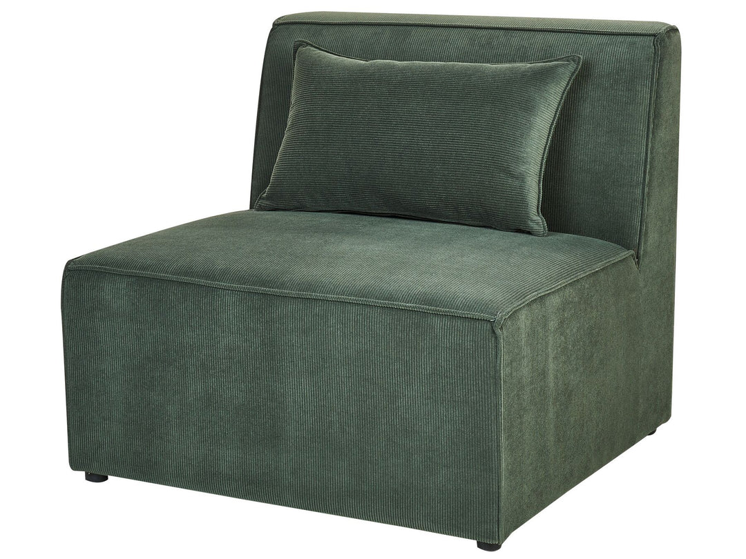 Left Hand 4 Seater Modular Jumbo Cord Corner Sofa with Ottoman Dark Green Ilkeston