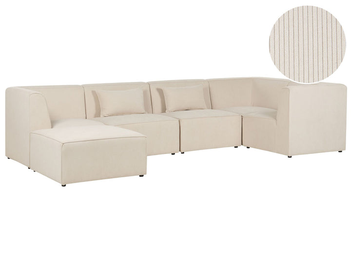 Lemvig Left Hand 5 Seater Modular Jumbo Cord Corner Sofa with Ottoman Beige