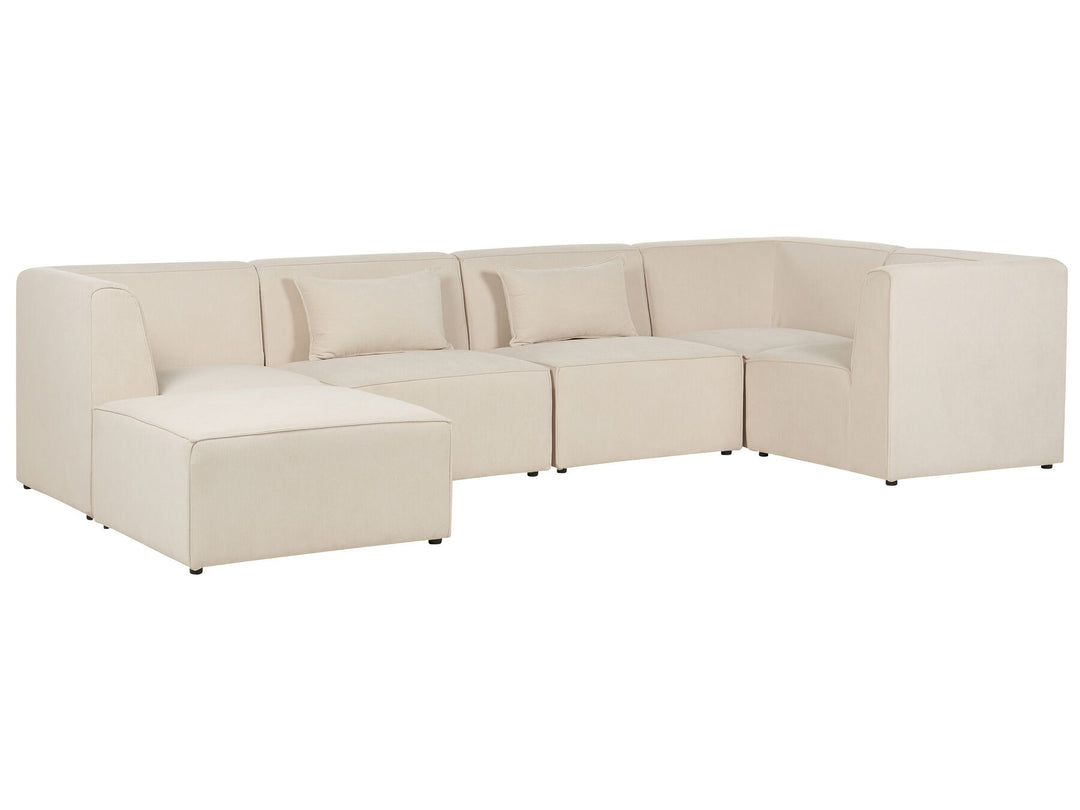Lemvig Left Hand 5 Seater Modular Jumbo Cord Corner Sofa with Ottoman Beige
