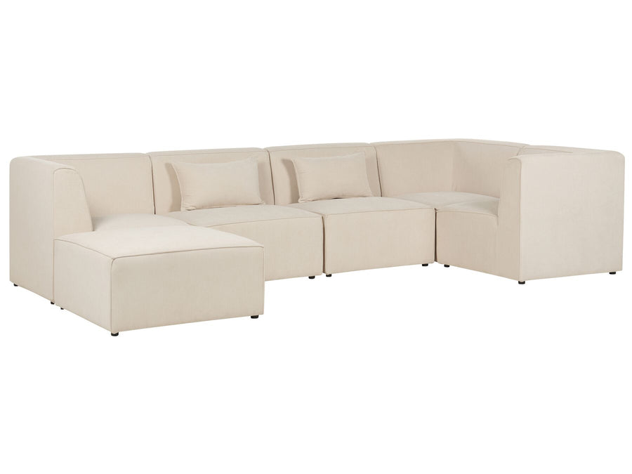 Lemvig Left Hand 5 Seater Modular Jumbo Cord Corner Sofa with Ottoman Beige