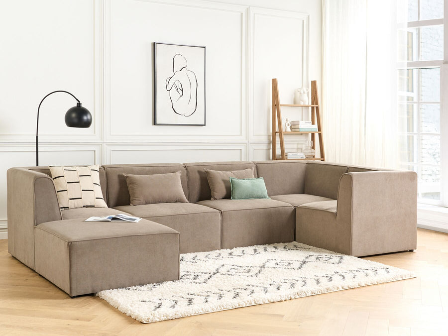 Lemvig Left Hand 5 Seater Modular Jumbo Cord Corner Sofa with Ottoman Taupe